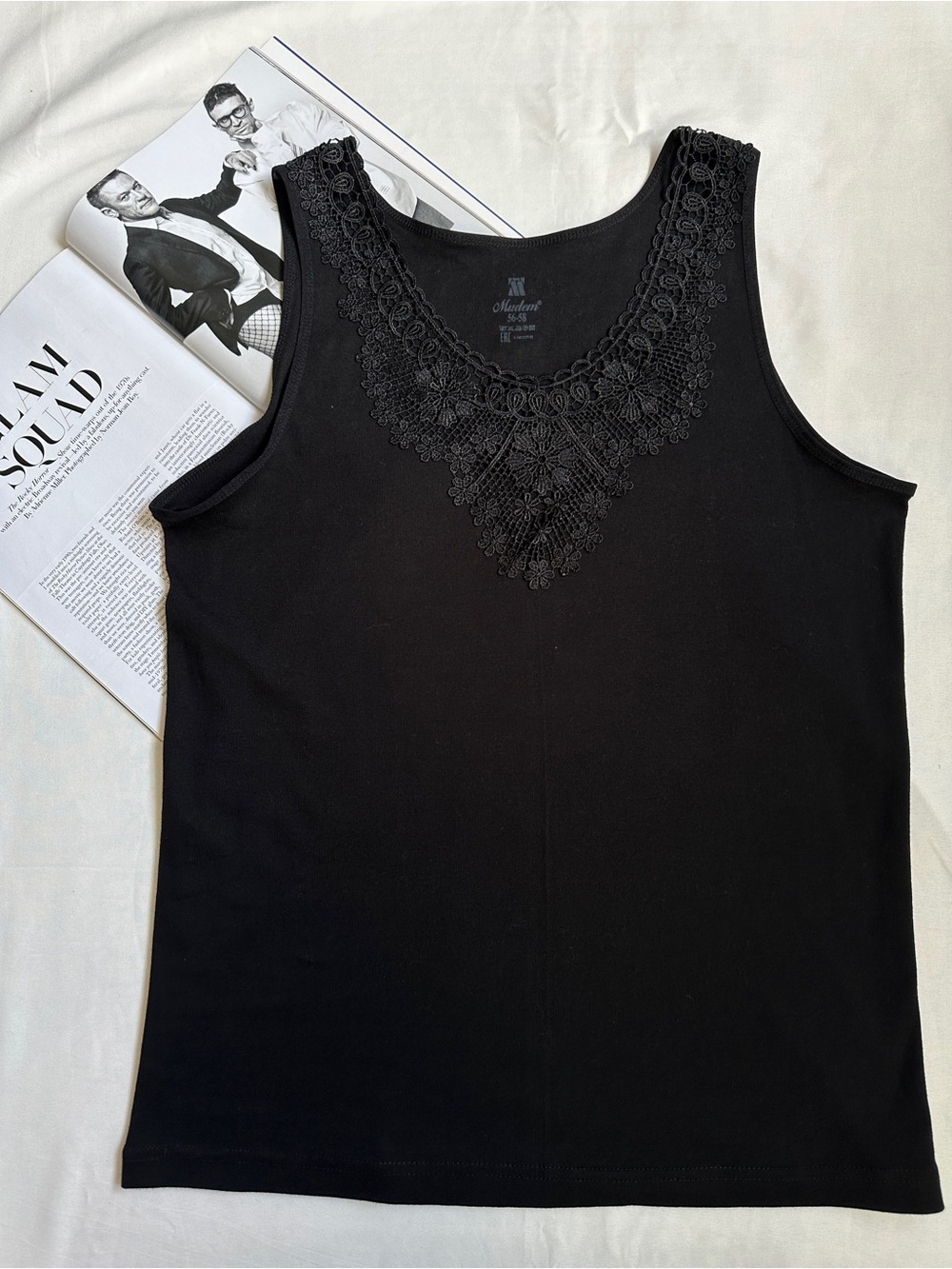 3/50$Black Women's Lace-Trim Tank Top - Picture 4 of 13